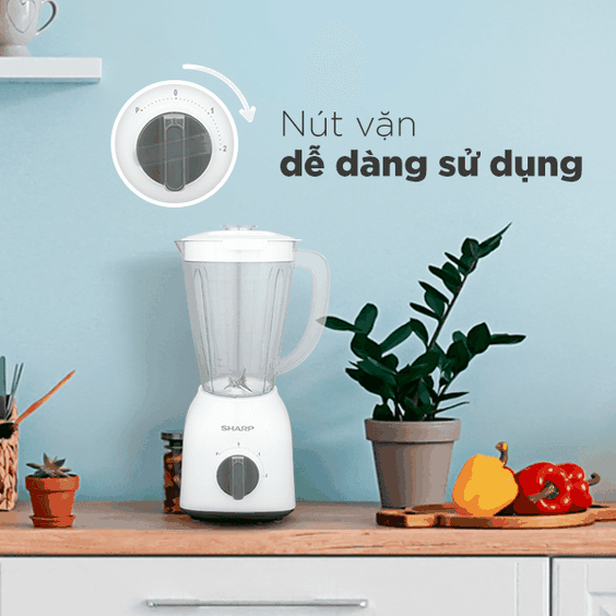 Máy xay sinh tố Sharp 1.5 lít EM-S154PV-WH tích hợp núm điều khiển dạng vặn